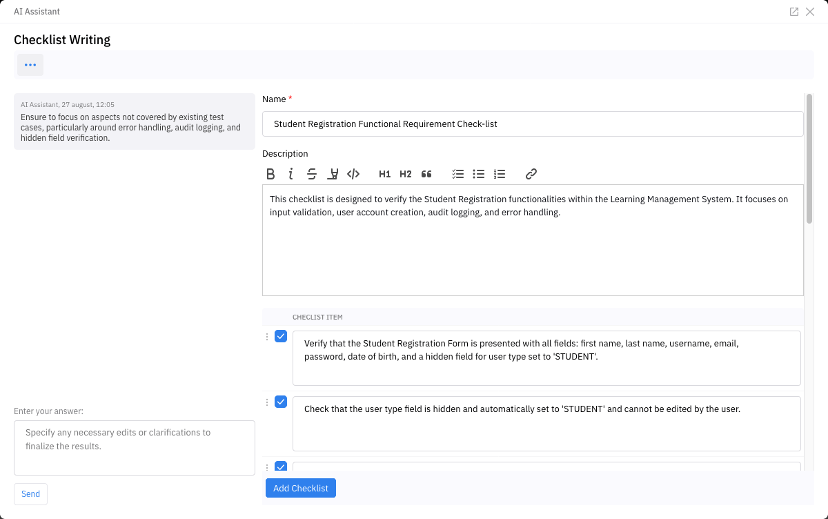 Requirement Checklist Creating by AI